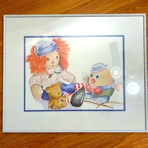 Vintage Raggedy Ann Humpty Dumpty Painting Watercolor